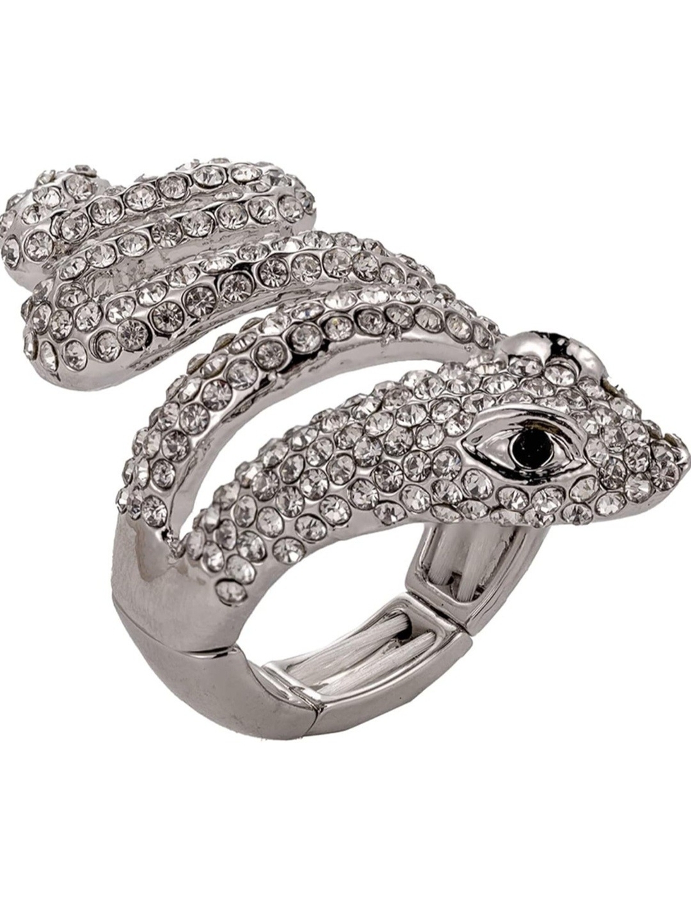 Crystal Pavé Silver Snake Ring